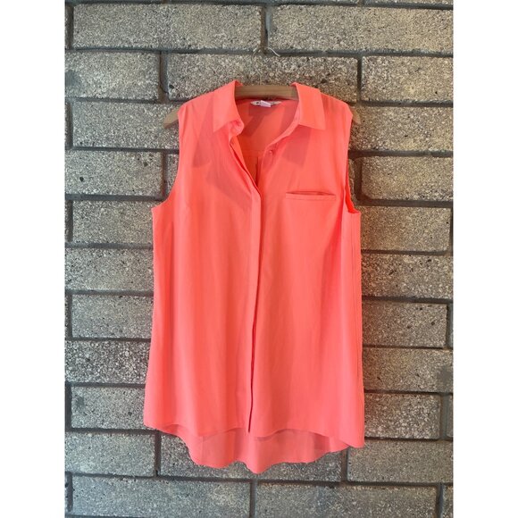 Athleta Coral Sleeveless Button-Up Blouse Womens M Lightweight Polyester - Picture 1 of 7